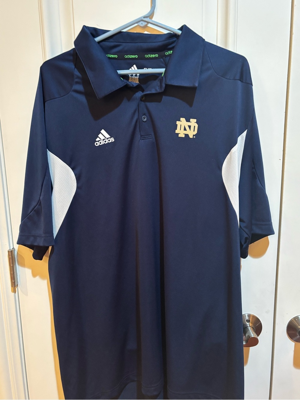 Notre Dame Fighting Irish Polo Shirt Mens XL  Blue Golf Adidas